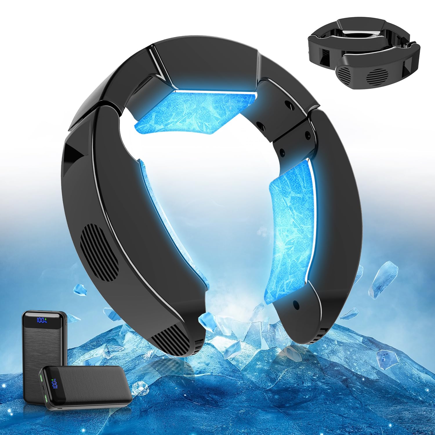 ネッククーラー 冷却プレート 【2025新登場＆-17℃瞬間冷却＆30000mAh モバイルバッテリー付き】 ペルチェ素子 首掛けクーラー 首掛け扇風機 強・弱2つモード 最大-17℃冷やす 折り畳み 7,286円