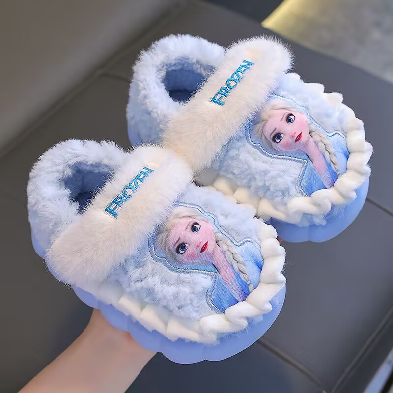 冬の新作子供用綿スリッパ女の子用滑り止め室内保温ガードル女の子エルサ姫用綿スリッパ