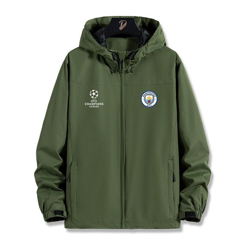 欧冠曼城隊ハランドスポーツフード付きジャケット男性秋冬薄サッカートレーニングコート