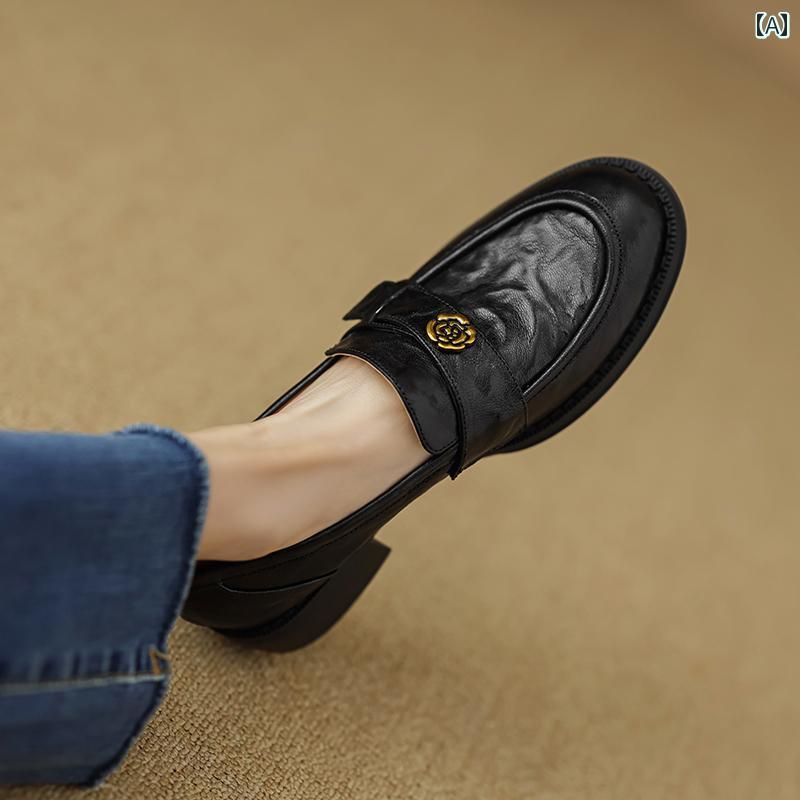 ローファー レディース 歩きやすい 通勤 通学 シープスキン カメリア フラット 太 ヒール 英国 革靴 ワン ステップ ソフト ソール 革 ローヒールシューズ