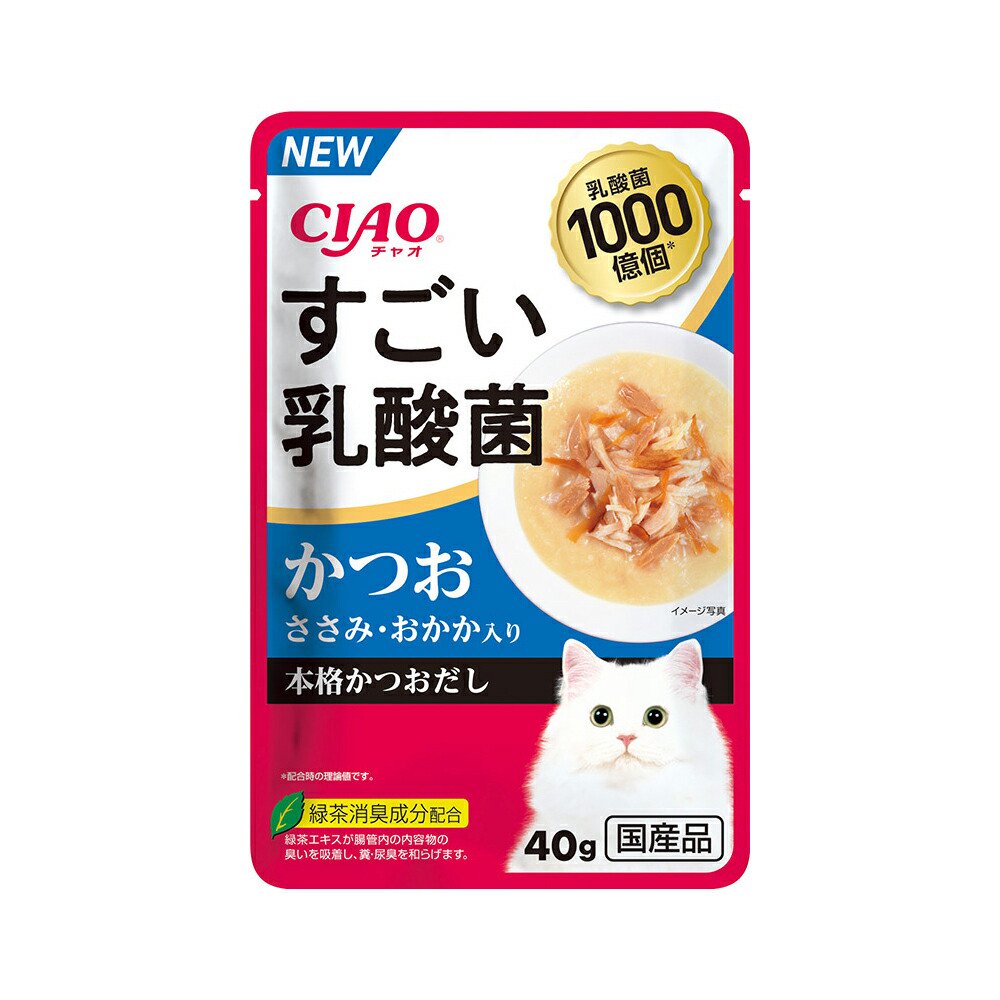 いなば　ＣＩＡＯ　すごい乳酸菌パウチ　かつお　ささみ・おかか入り　４０ｇX９６袋　ＣＲＣ35―20―20―10―40