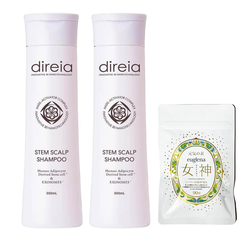 お得セットユーグレナ女神90粒＋ステム スカルプ シャンプー 300ml 2個　正規品