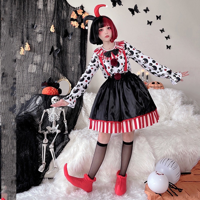 ハロウィン大人用コスチューム ピエロドレス コスプレ衣装 ステージマジシャン 国境を越えた欧米のパフォーマンス衣装