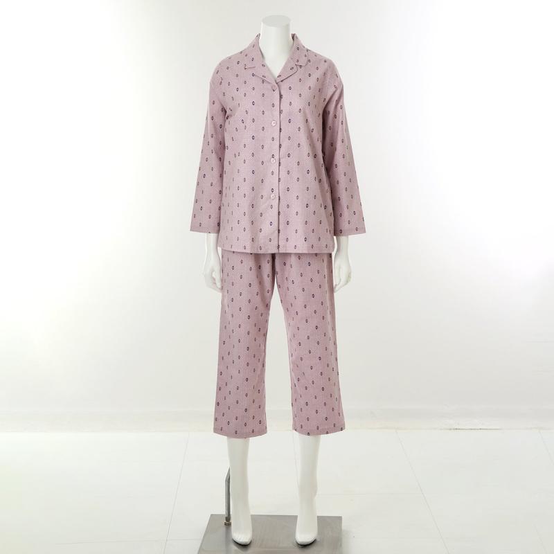 綿100% 起毛ツイル生地 シンプルなプリント入り レディースパジャマ[WPAA503W]