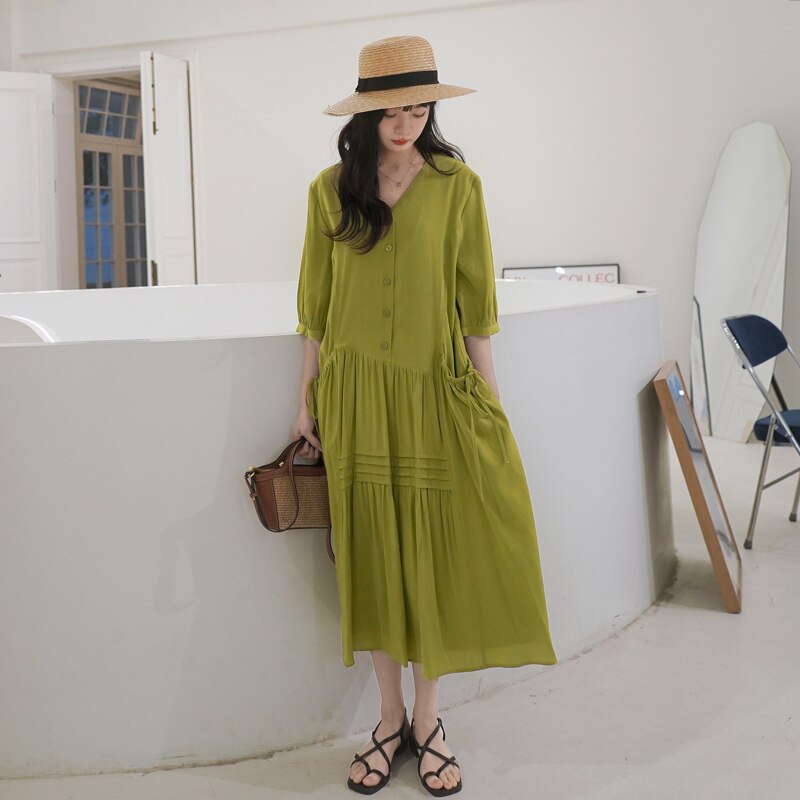 韓国ファッションシャツワンピース夏服レディース半袖ゆったり着痩せ