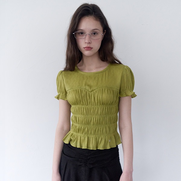 SMOCKING SHIRRING BLOUSE OLIVE