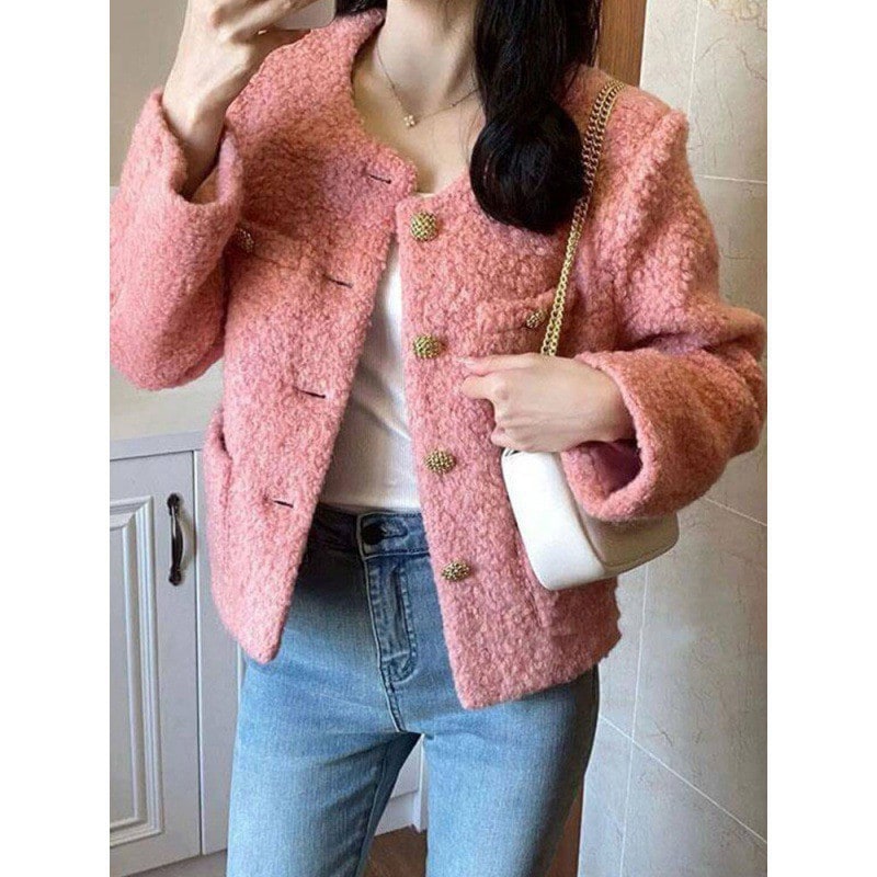 2023年早春装新型女装短金感爆街のきれいなピンクの香風コート春