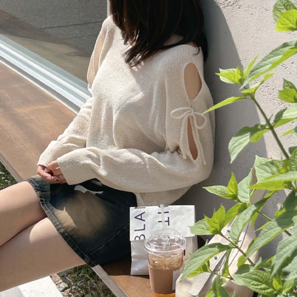 [JSTYLEのイーブレット] イーブレットラウリンリボンショルダースリットニット Jスタイル