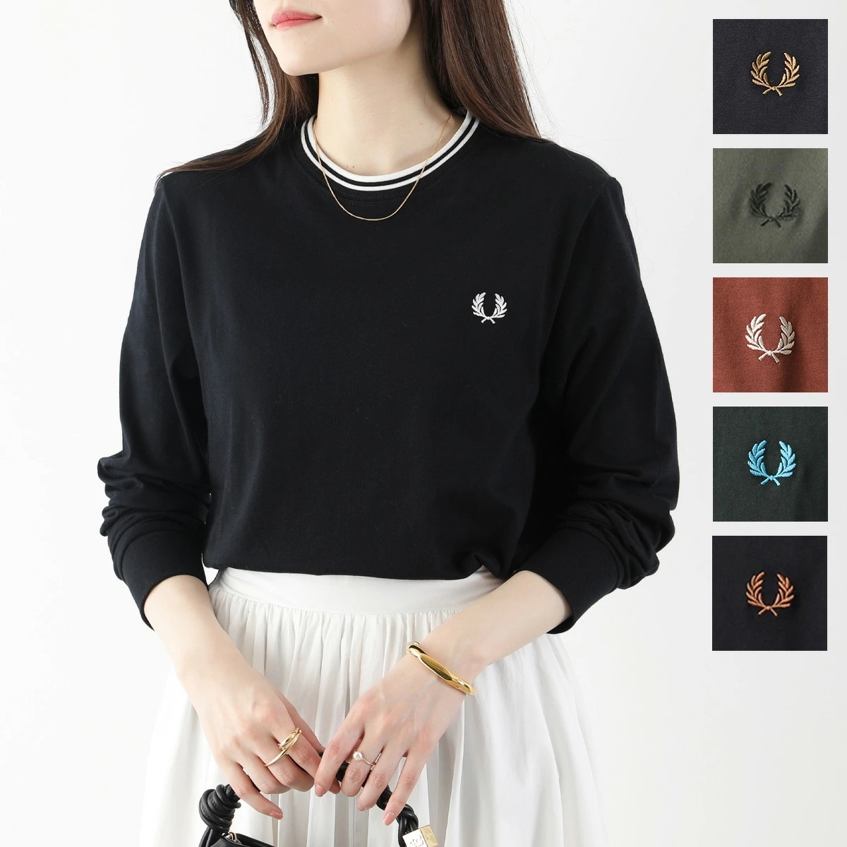 FRED PERRY フレッドペリー Tシャツ Twin Tipped Long Sleeve T-Shirt M9602 レディース 長袖 カットソー ロンT ローレルリース刺繍 カラー6色