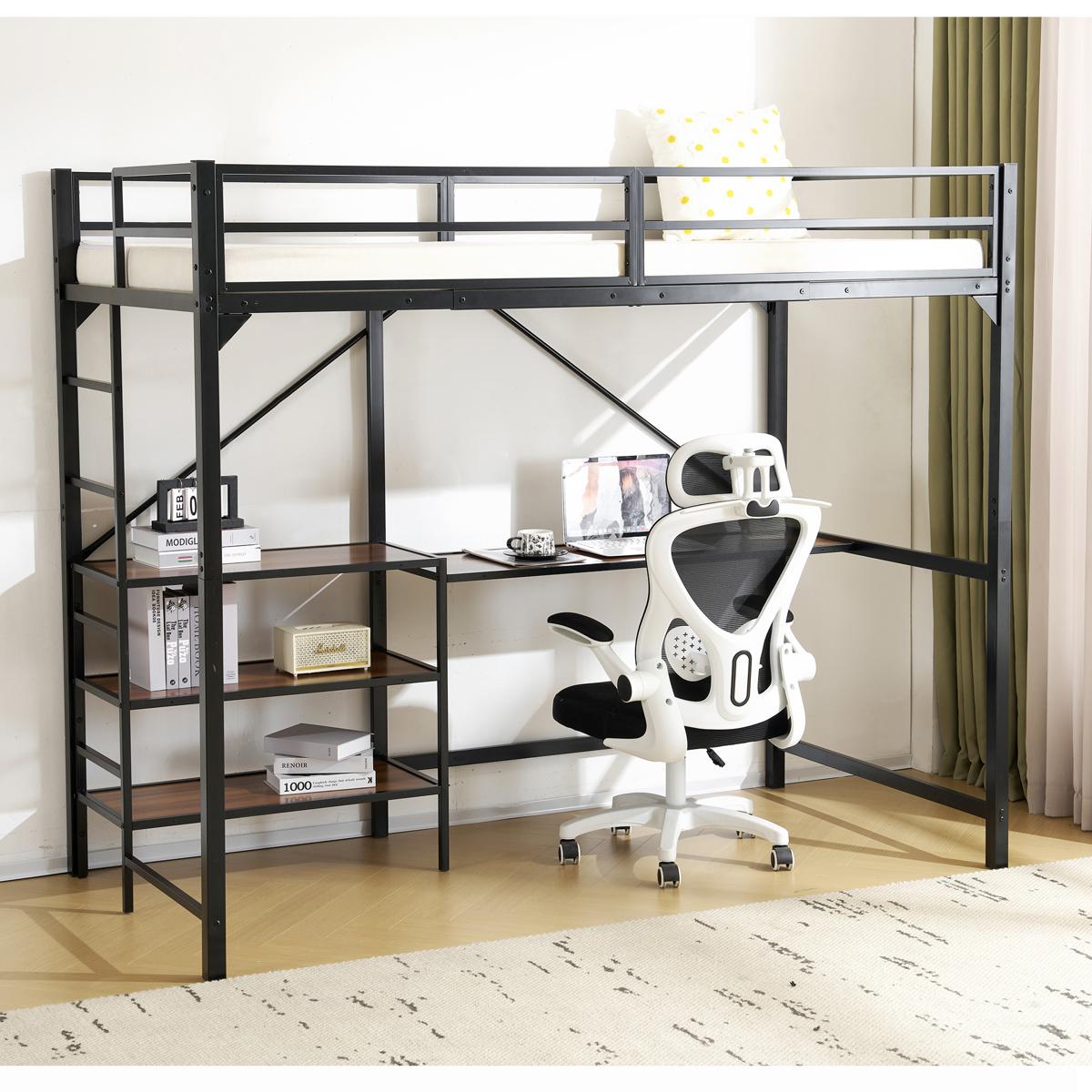 新作 ブラックロフトベッド パイプベッド デスク付き ラック棚付き シングルベッド ロータイプ ロータイプ 木 収納 北欧風 おしゃれ 子供部屋 スチール China Black