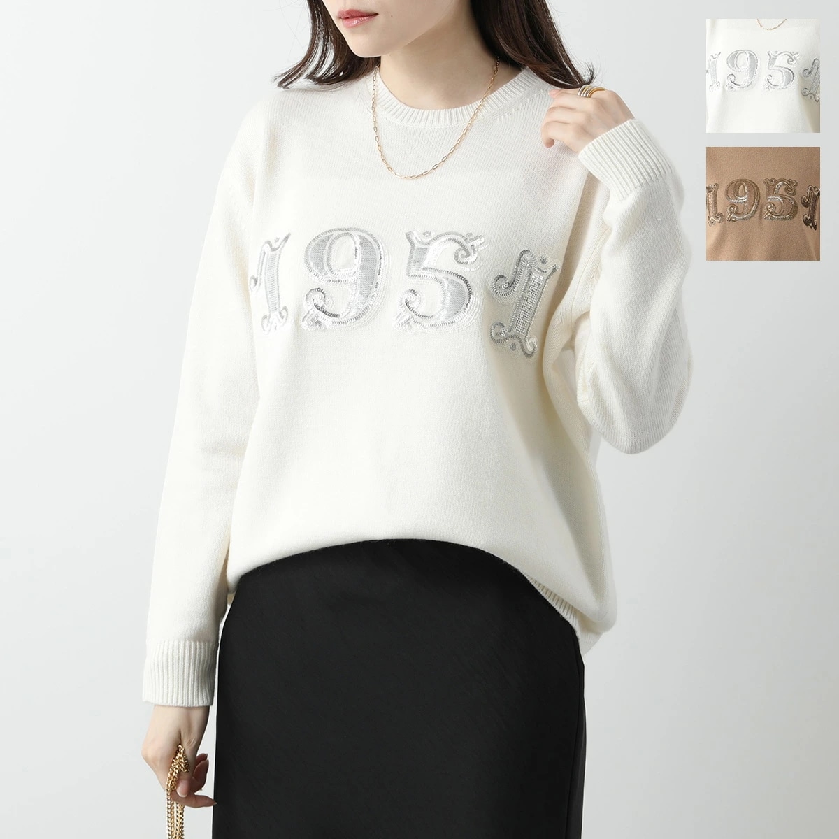 MAX MARA マックスマーラ セーター PLATA プラタ レディース ウール カシミヤ ニット クルーネック ハイゲージ スパンコール ロゴ カラー2色