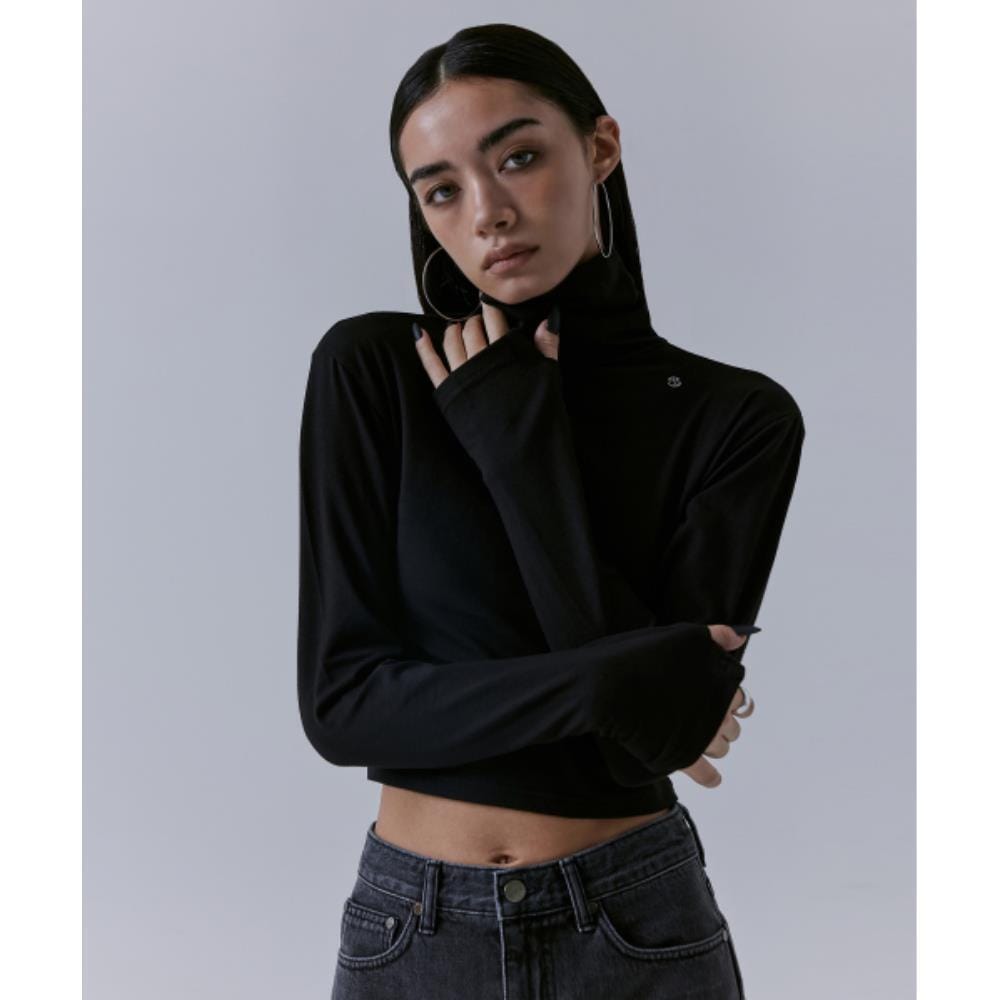 TREEMINGBIRD Highneck Finger Hole Long Sleeve Black TM