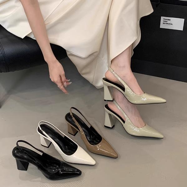 ミュール パンプス 9cm ハイヒール レザーシューズ きれいめ かっこいい 韓国系 ポインテッドトゥ 黒 白 緑 カーキ 無地 尖った とんがり靴 太ヒール サンダル フォーマル パーテ 4,720円