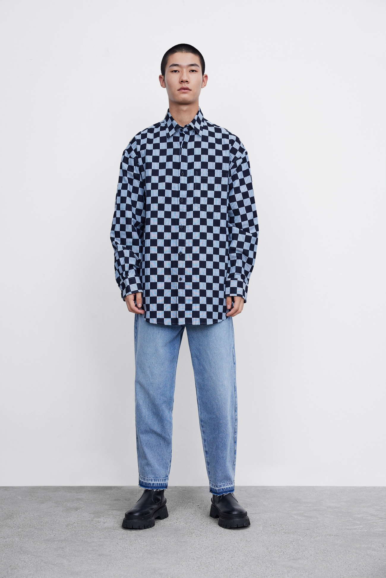 秋 メンズ ファッション チェッカー ボード 薄手 ルーズ カーディガン シャツ チェック ブルー XS S M L トップス Tシャツ シャツ 袖あり 長袖 きれいめ シンプル 大人 上品 おしゃれ