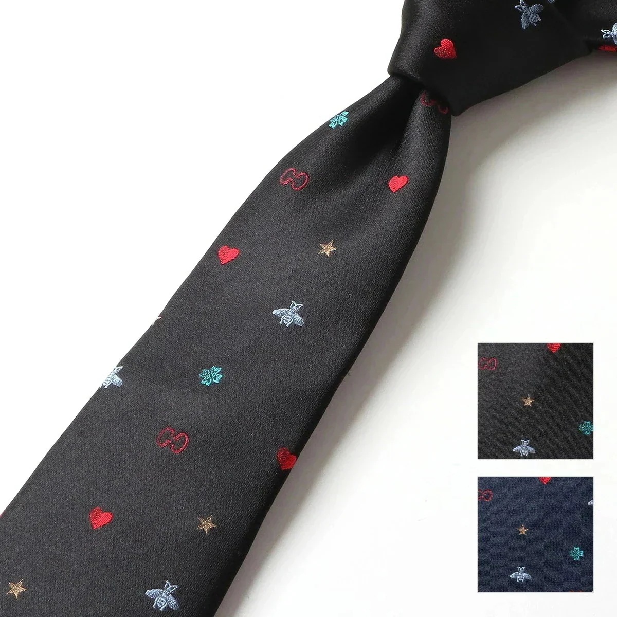 GUCCI グッチ ネクタイ GOLDWYN 571819 4E002 メンズ シルク ジャガード 蜂 ビー ハート スター 柄 カラー2色