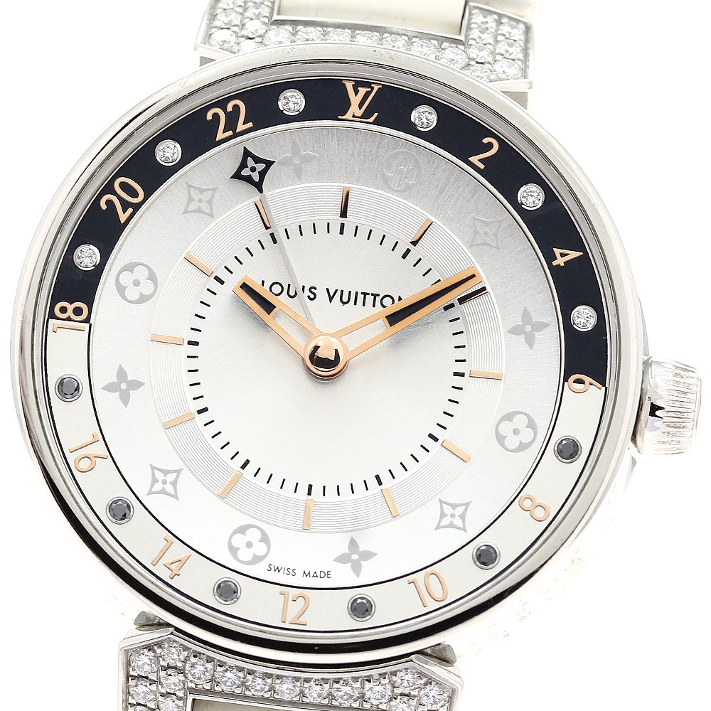 ルイ・ヴィトン LOUIS VUITTON QA108 タンブール ムーン デュアルタイム MM クォーツ レディース 箱・保証書付き_900712【中古】
