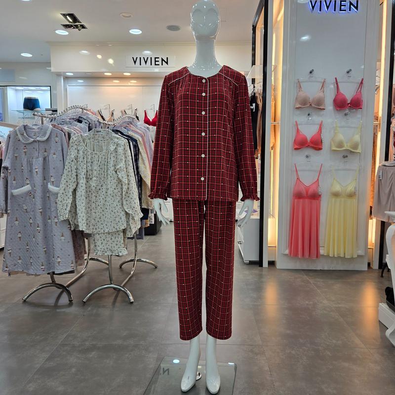 ポリ起毛 柔らかいハート チェック柄 女性パジャマセット WP8879R 10,179円