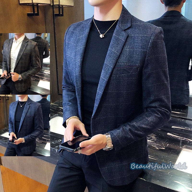 テーラードジャケット メンズ おしゃれ ブレザージャケット カジュアルスーツ ビジネススーツチェック柄 フォマールスーツ アウター 春秋 通勤 紳士用 5,317円