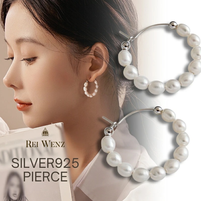 【高品質Silver925/天然淡水パール】ピアス 金属アレルギー フープ パール キャッチレス ニュアンス フープ シルバー S925 K18 フープ シンプル おしゃれ レディー