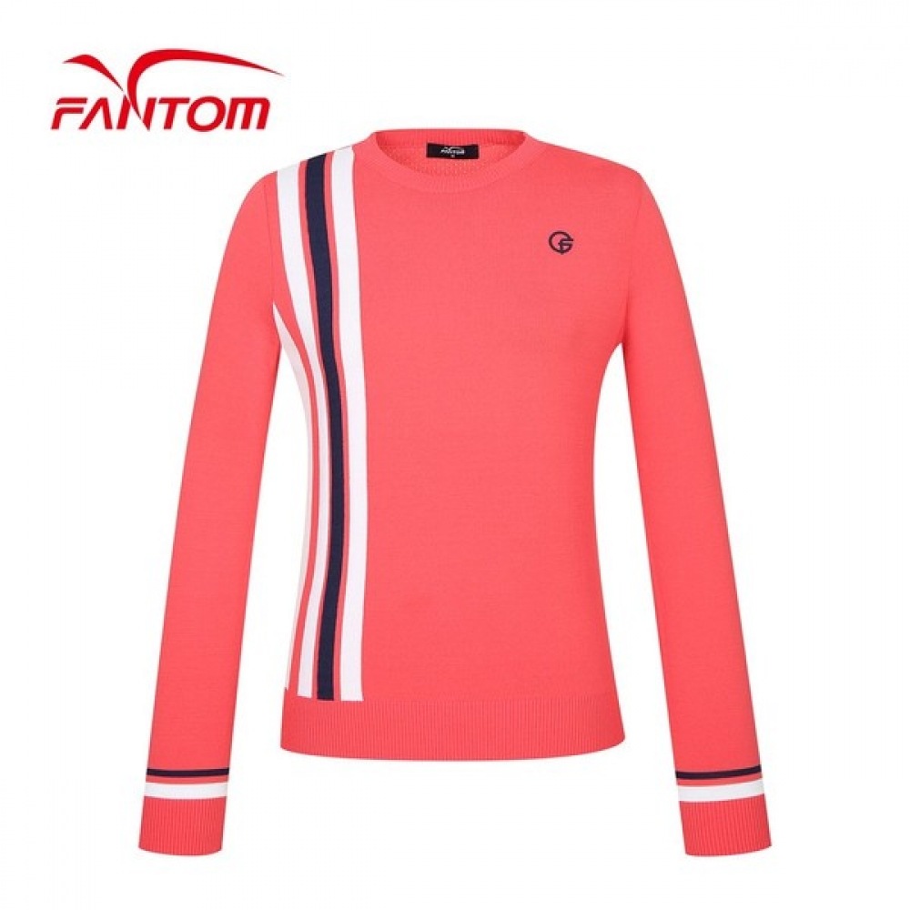 (Phantom) レディースパンチングウィーブラインカラー長袖ニット