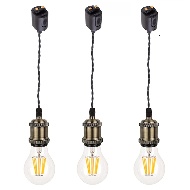 SKIVTGLAMP ペンダントライト 北欧 黒いコード30cm（3個セット）レール スポットライト 3灯 工事不要 ダクトレール照明 E26口金 ソケット レトロ 和風 led対応 セラミックソケッ