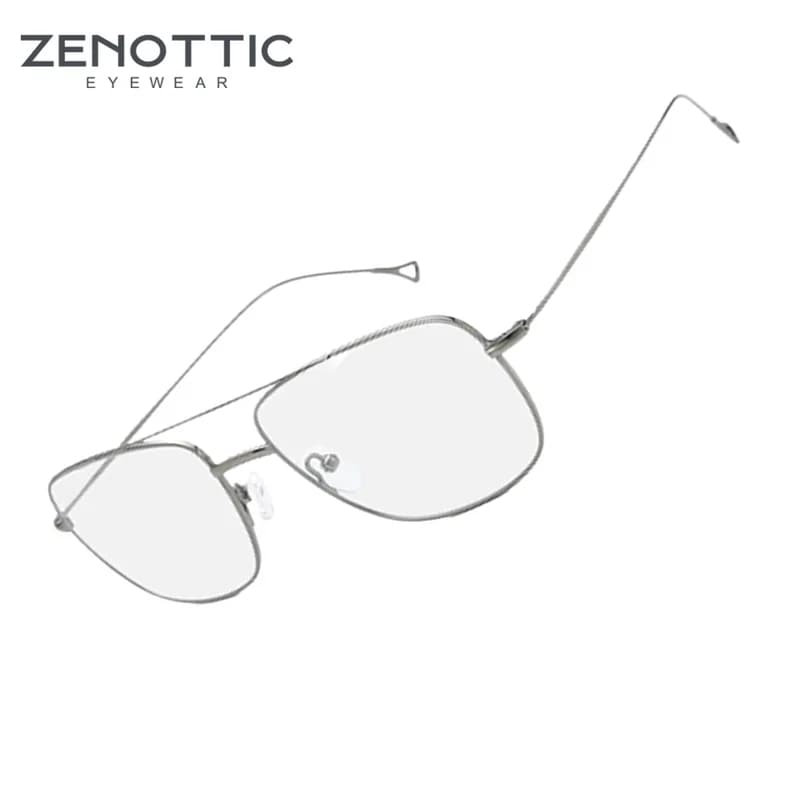 納期3週間程:Zenottic-男性用純粋な光学式メガネダブルブリッジエイリアンパイロットグラスビジネススタイルフレーム