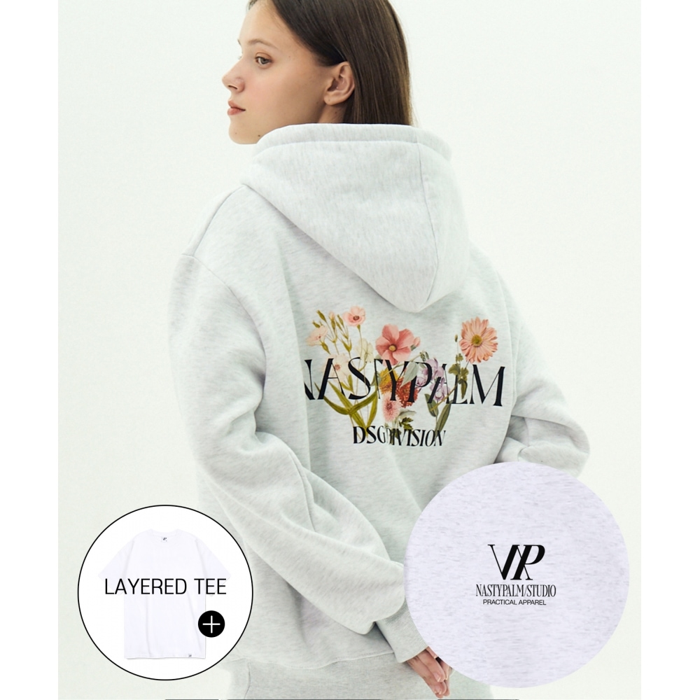NASTY PALM NPフラワーロゴフードTシャツホワイトメランジ