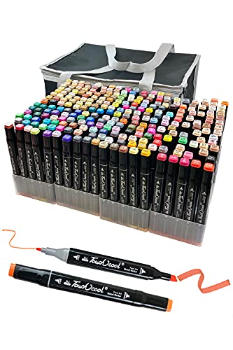 マーカーペンセット マーカーペン 262色 アルコールマーカー 太細両端 画材 キャリングケース付き イラストマーカー 水彩ペン 2種類のペン先 (262)