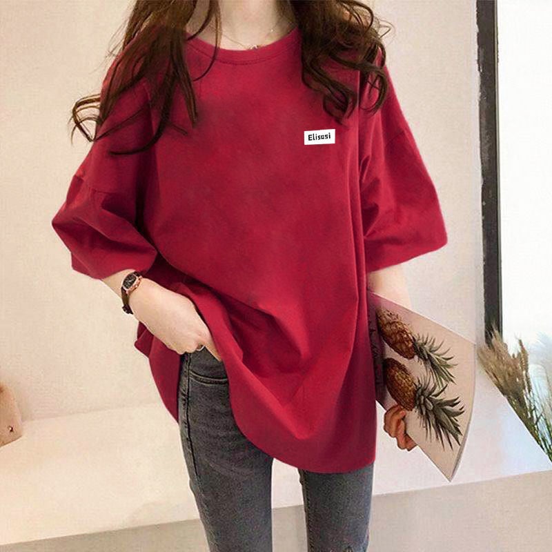 トップス Tシャツ ビッグT 袖あり 5分袖 Uネック ワイド 伸縮性 綿 大人可愛い シンプル カジュアル おしゃれ お洒落 こなれ感 ラフ メンズライク ボーイッシュ 存在感 無地 プリント 春