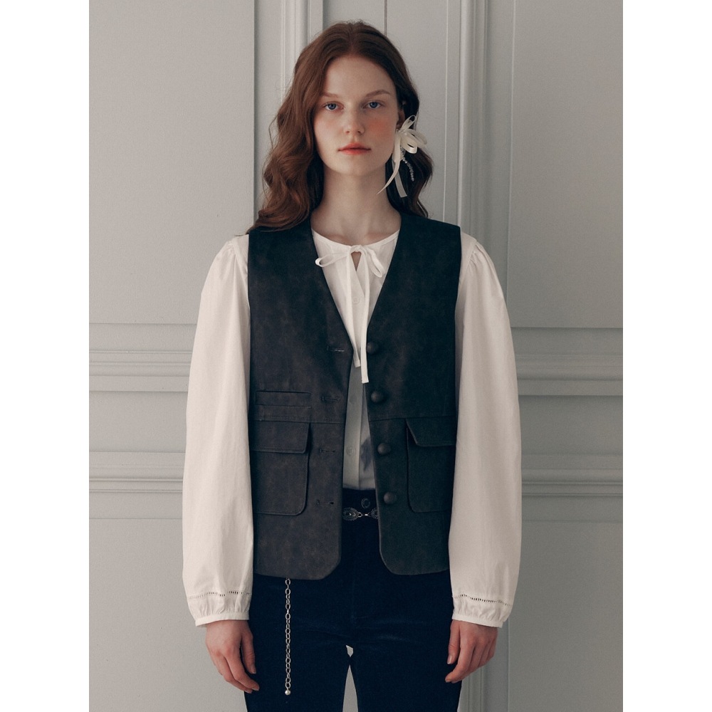 ロラローラレザーテーラードベストブラウン