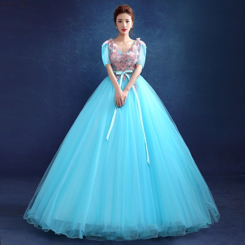 ウエディングドレス カラードレス 半袖 コンサート 安い ロングドレス 演奏会 プリンセスライン ス