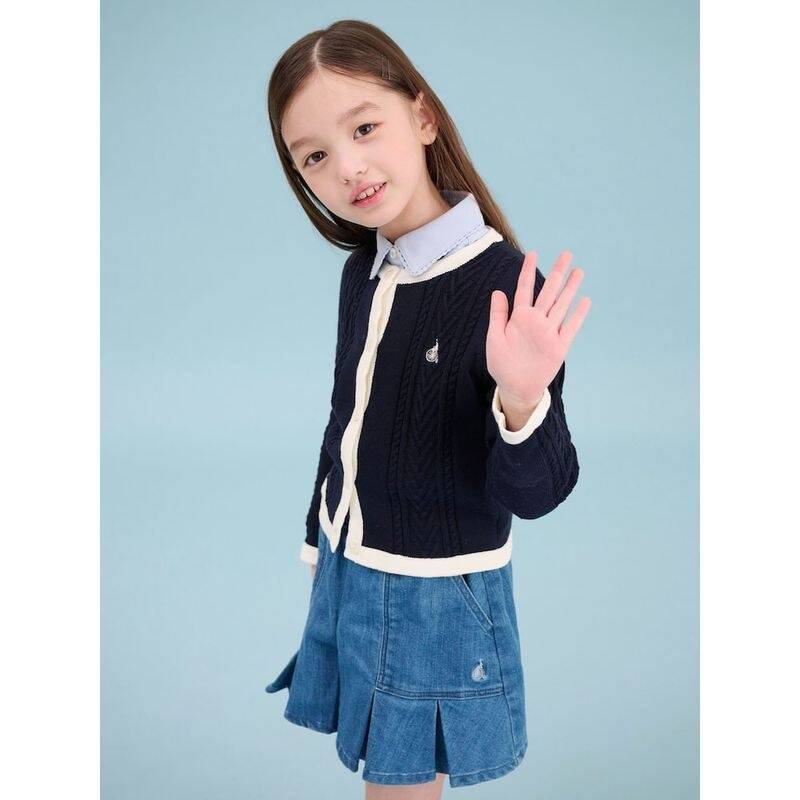 BEANPOLE KIDS ガールズ コットン ケーブル編みカーディガン ネイビー (BI515AGE2R) BI515AGE2R 349790