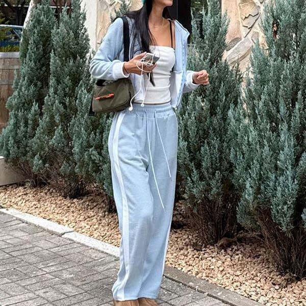 Hスタイル(SET)裏起毛ナミフードジップアップセット 冬 女性 裏起毛 トレーニングウェアセット スウェットセット