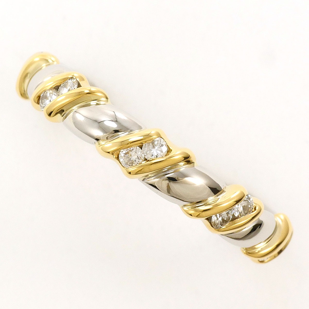 アクアスキュータム PT900 プラチナ K18 18金 YG イエローゴールド リング・指輪 10号 ダイヤモンド 0.14ct 総重量約3.4g 中古