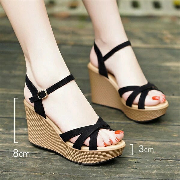 サンダル かかとあり ウェッジソール 厚底 ヒール 8cm シューズ レディース ブラック ホワイト オープントゥ 美脚 スエード PU 小さいサイズ 大きいサイズ 女性 大人 かわいい 夏 ウェッジ