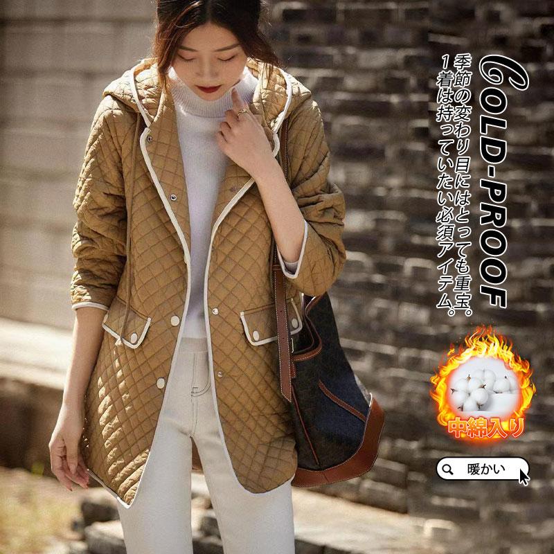 品大人気コートアウターレディースダウンダウンコート暖かいボタンダウンフード付きロングコート秋冬保温防寒キルティングダウン防風着痩せ通勤 8,201円