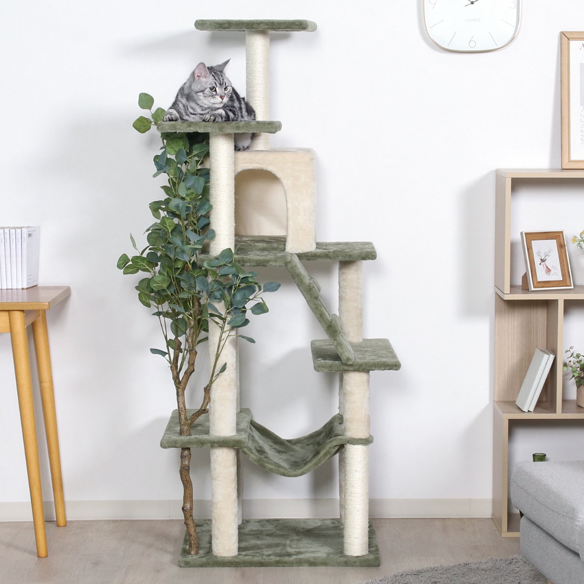 キャットタワー ねこの休ら木 レオ 爪とぎ キャットツリー 猫タワー 爪研ぎ ハンモック キャットハウス スリム 省スペース おしゃれ 猫 ねこ 猫用品 運動不足 ストレス解消