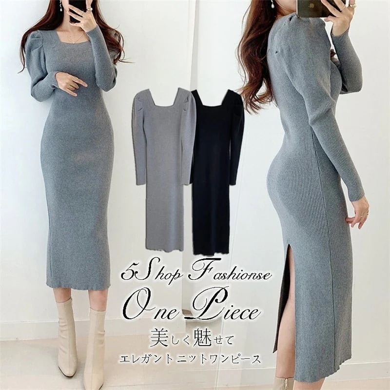 早割物新登場2colorCHIC気質 スクエアネック エレガント ワンビー ワンピースフィルムレッド