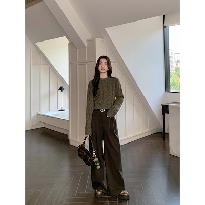 白いズボン女性用秋冬ハイウエストスリムワイドレッグパンツドレープルーズカジュアルパンツ