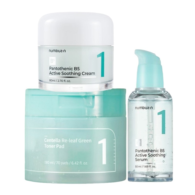 1番 パントテン酸 鎮静 3点 スキンケアセット(パッド 70枚+セラム50ml+クリーム80ml) / 韓国 人気 夏 ニキビ 赤み 鎮静 毛穴ケア 皮脂コントロール セット
