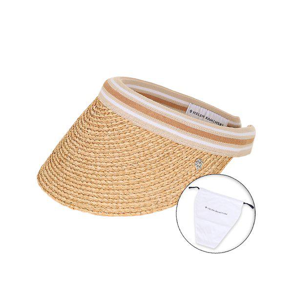 26SS 女性 ビアンカ 10 バイザーハット ナチュラルヌガー ストライプ ダストバッグ付き HAT52490 NATU