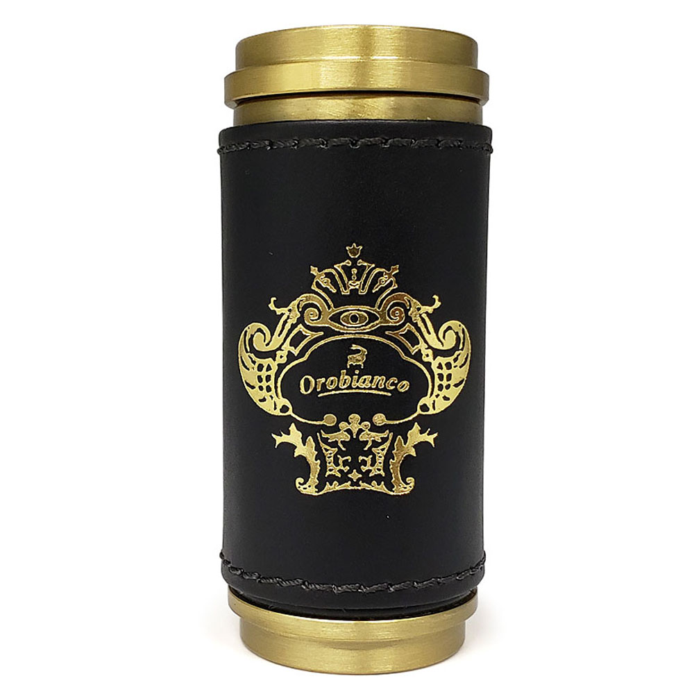 オロビアンコ 携帯灰皿 アッシュトレイ Orobianco アルミ牛革巻き 本革 日本製 正規品 喫煙具 アウトドア ポータブル キーリング ナスカン ゴールドブラック ORA-001-GD