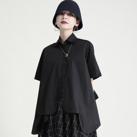 シャツブラウス レディース オーバーシャツ レディース トップス ルーズ アシンメトリー バックタック ボリューム イレギュラーデザイン ペプラム フロントボタン イレギュラーヘム オーバーサイズ 5,594円
