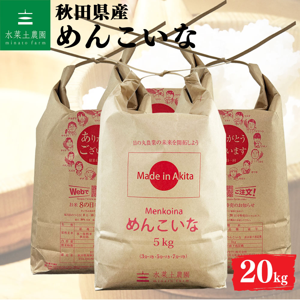 めんこいな 精米 20kg 秋田県産 令和7年産 選べるお試し袋付き