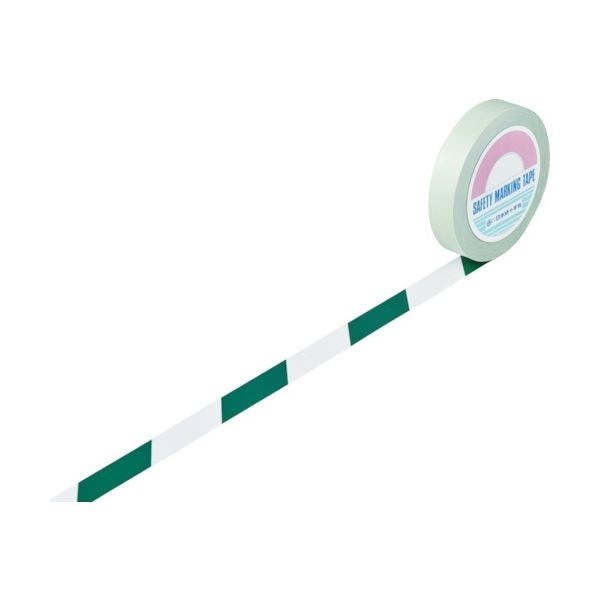 日本緑十字社 ガードテープ（ラインテープ） 白/緑（トラ柄） 25mm幅x100m 1巻