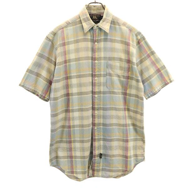 90s 初期黒タグ 赤三ツ星 チェック柄 半袖 シャツ S RALPH LAUREN メンズ 古着