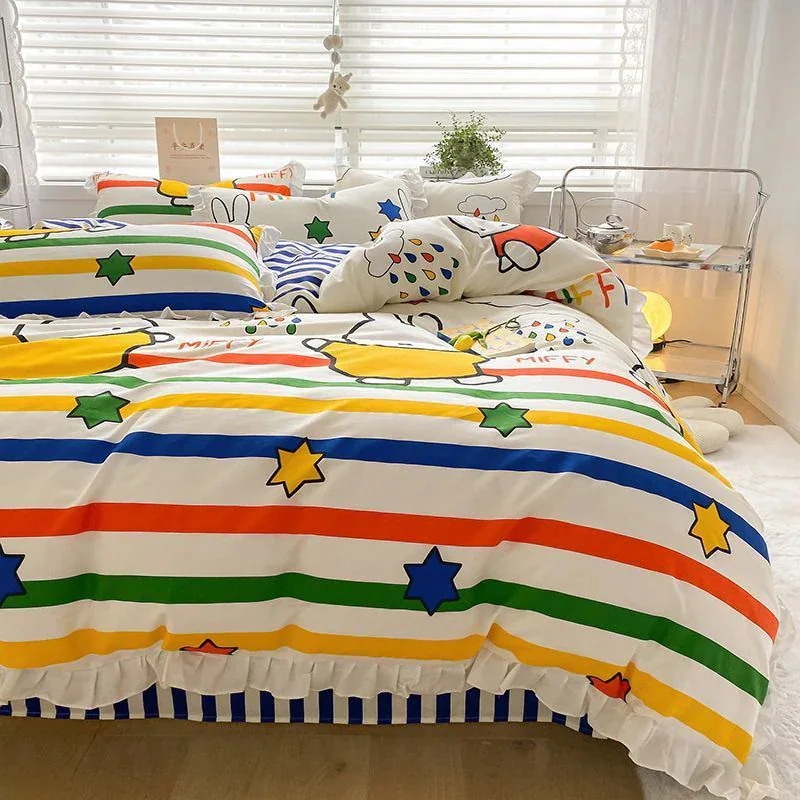 ミッフィー全綿ベッド4点セット学生寮3点セット純綿子供女子男子布団シーツベッド笠