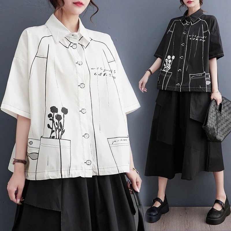 ドッキング 「ファットガール」 大きいサイズ 25 半袖 花柄 シャツ ブラウス 体型カバー