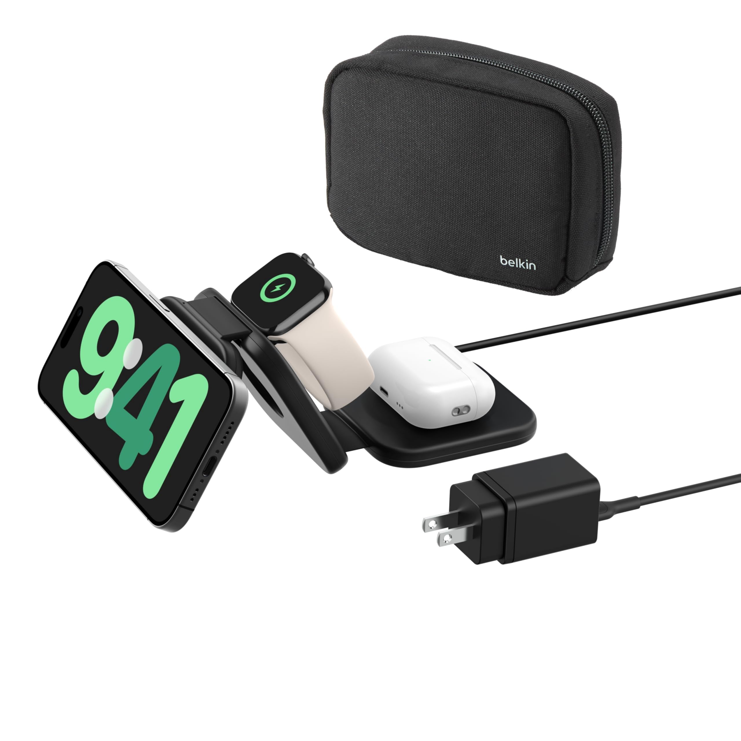 Belkin 3-in-1 Qi2ワイヤレス充電 ポータブルパッド Qi2公式認証/MagSafe対応 iPhone Applewatch対応 スタンバイモード対応 iPhone17,16～12(最大