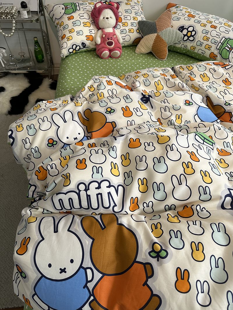 Insアニメ楽しいミッフィー100綿綿ベッド4点セット綿布団シーツベッド笠3点セット少女心